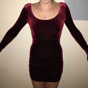 Red velvet long sleeve mini dress