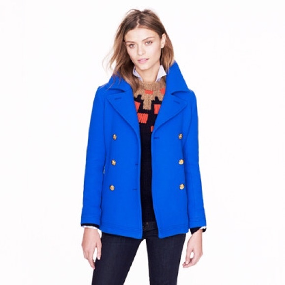 New Jcrew Majesty Wool Pea Coat Royal Blue