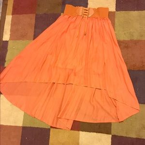 Orange High-Low Belted Skirt