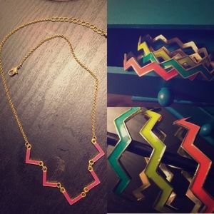 Chevron patterned necklace & bracelets set of 3