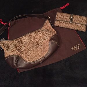 Brown Signature Coach Hobo Bag w/ matching  Wallet