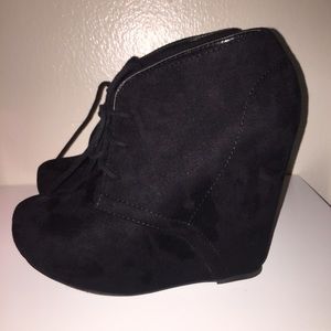 Black Wedge Lace Up Booties