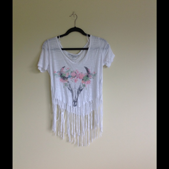 NEW Bethany Mota Fringed Crop Tee