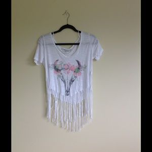 NEW Bethany Mota Fringed Crop Tee
