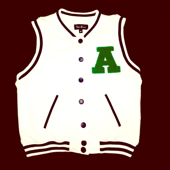 Eggshell White & Kelly Green Varsity Vest