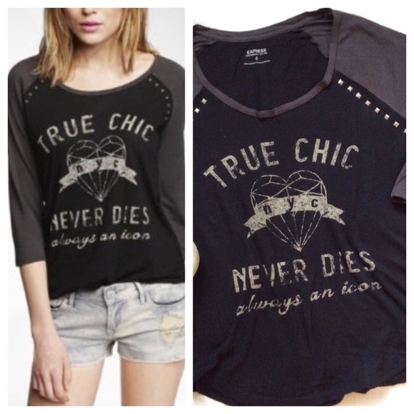 Express Tops - Express Studded Baseball Tee