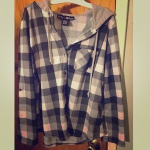 Black and white Hooded flannel