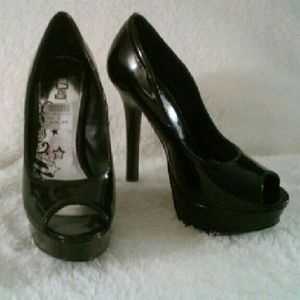Brash Patent Black Peep Toe Pumps Size 5