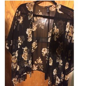 Floral black kimono