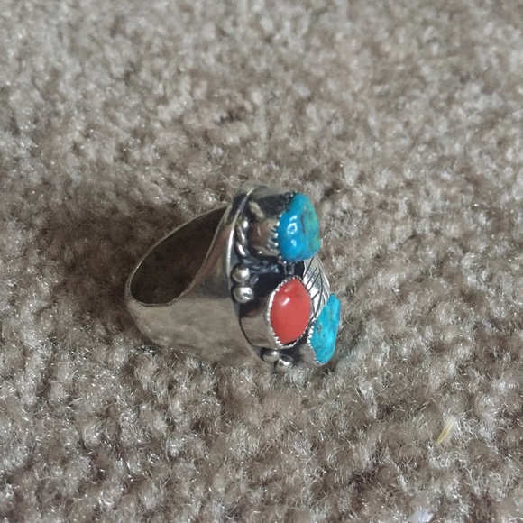 Vintage turquoise coral ring size 10 - Picture 3 of 4