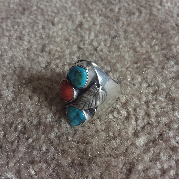 Vintage turquoise coral ring size 10 - Picture 4 of 4