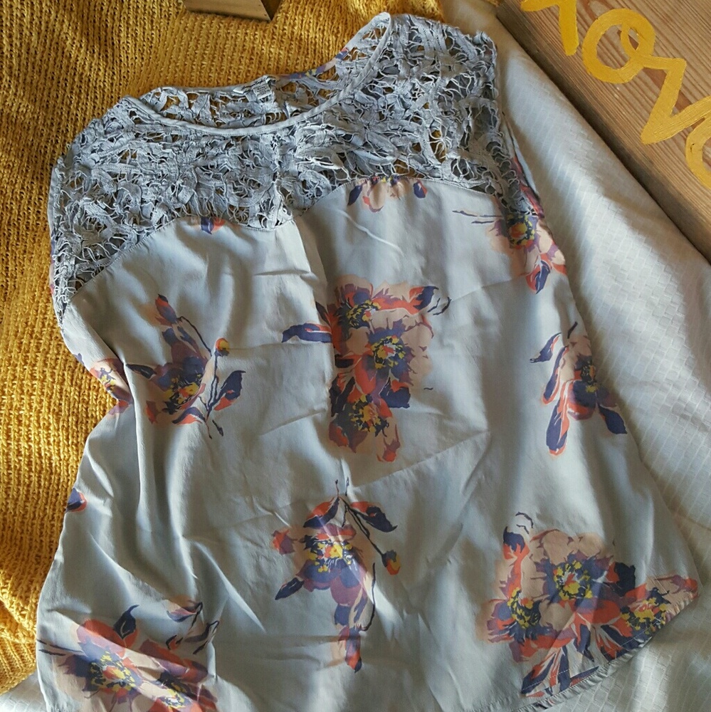 Pale blue and pastel floral sleeveless chiffon top