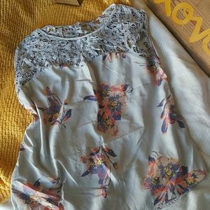 Pale blue and pastel floral sleeveless chiffon top