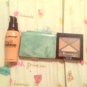 Liquid foundation, blush, eyeshadows