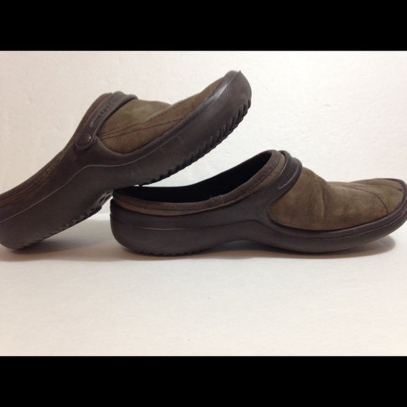brown suede crocs
