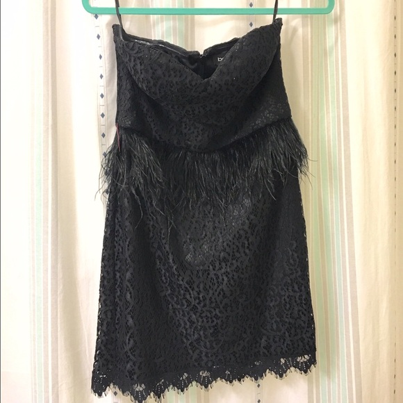 Strapless Lace Peplum Feather Dress