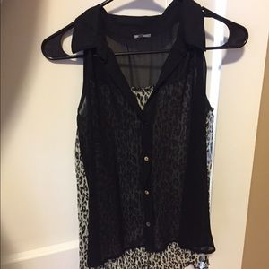 Sheer button up high- low top