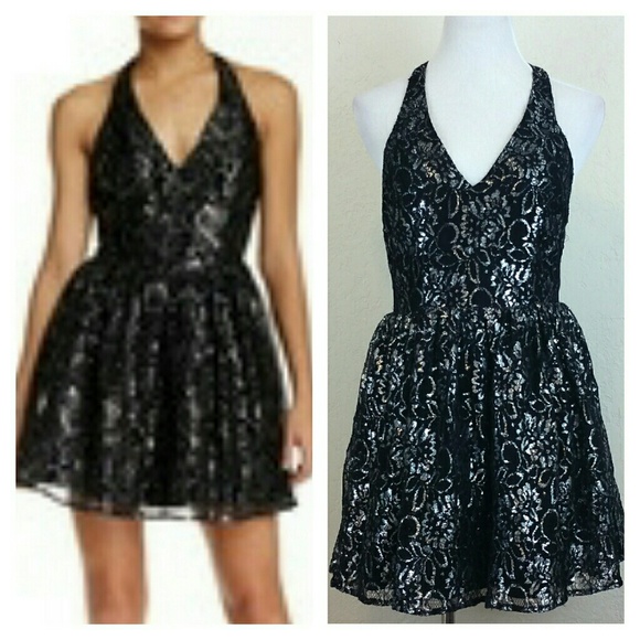 Free Press Dresses & Skirts - Free Press Black & Silver T Back Fit n Flare Dress