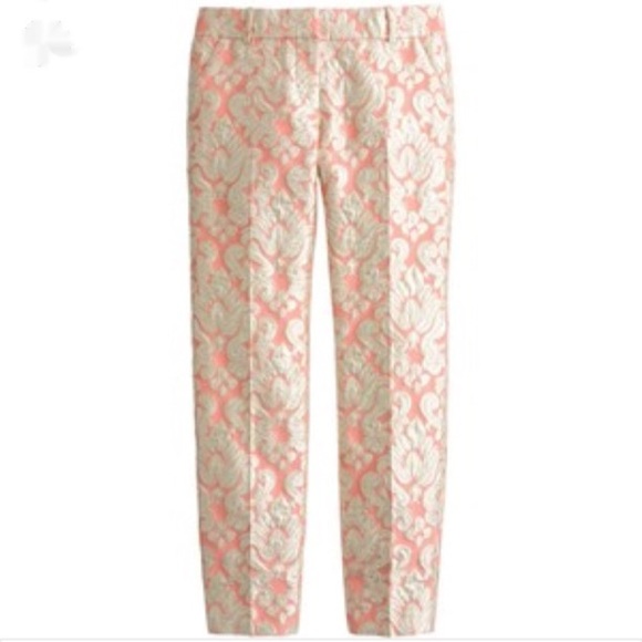 J. Crew Pants - J.Crew Cafe Capri Gold & Melon Pink Brocade Pants