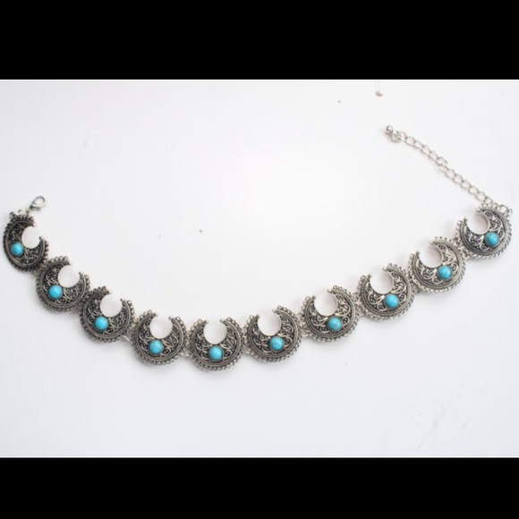 Boho turquoise crescent choker