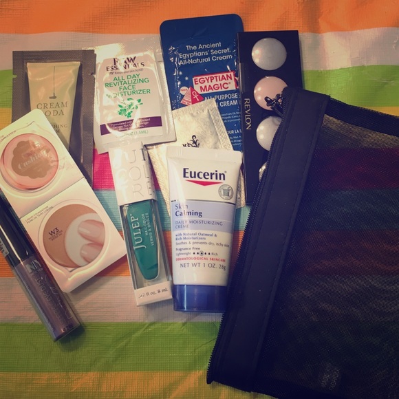 Cute mesh makeup bag full of products!