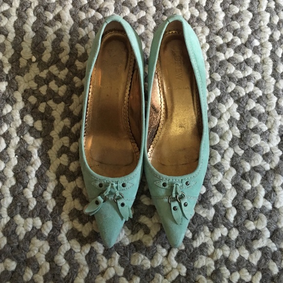J Crew Mint Tassel Kitten Heels