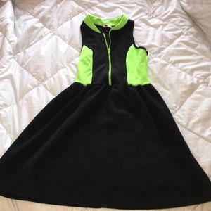 Color block (neon and black) fit and flare dress