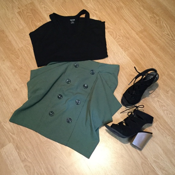 Olive Green Mini Skirt with Front Button Detail