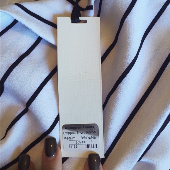 White, Navy stripped Romper, Size: M - Picture 3 of 4