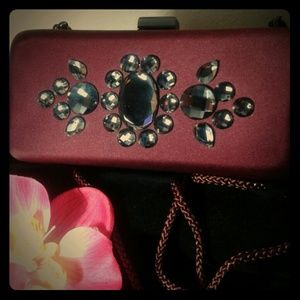 Kate Landry maroon Satin Square clutch bag