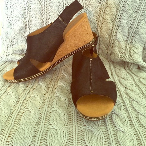 Clarks black faux suede wedges size 12!