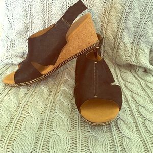 Clarks black faux suede wedges size 12!
