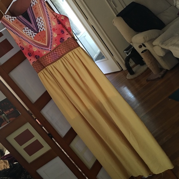 Maxi, yellow, patterned dress