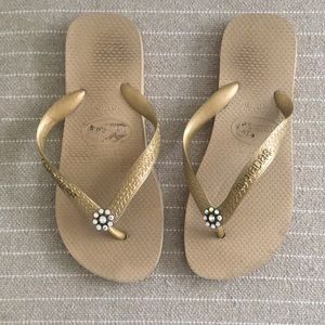 Havaianas gold flip flops with crystals 37/38