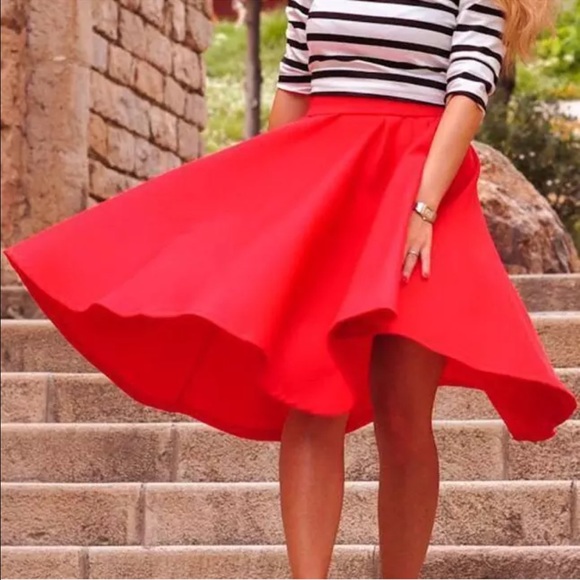 Summer High Waisted Flared Pleated Skirt