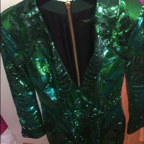 Balmain green sequin dress