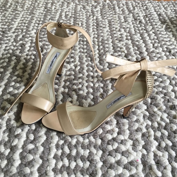 Brian Atwood Leather/Snakeskin Ankle Tie Sandals