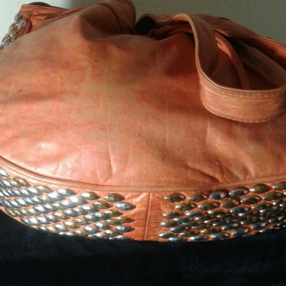 Leather orange purse with gold and silver studs - Picture 3 of 4