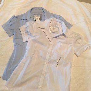 2 button down shirts.blue and white.  Girls 10