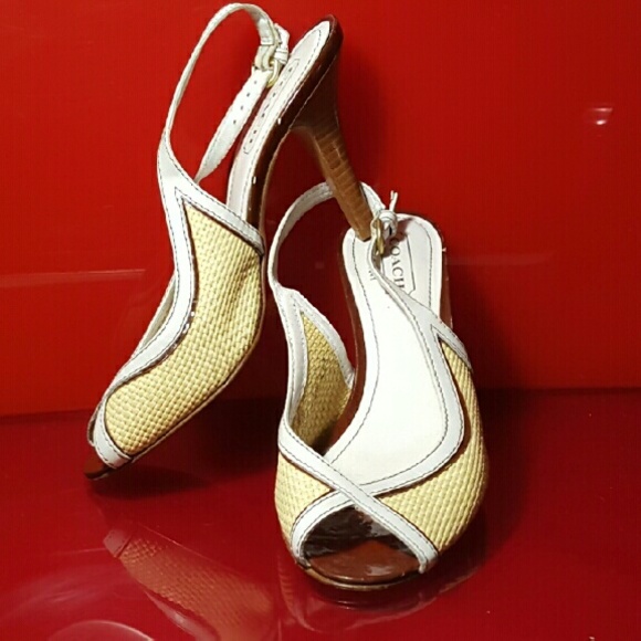 COACH Maddie Woven Wicker and Leather Slingbacks