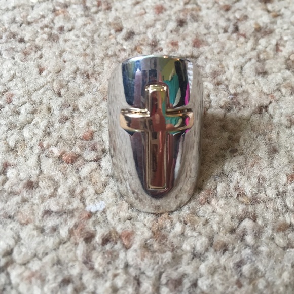 Silver Ring with Gold Cross
