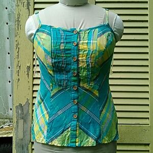 Roxy Cami Top Blue Yellow Plaid Sz SP