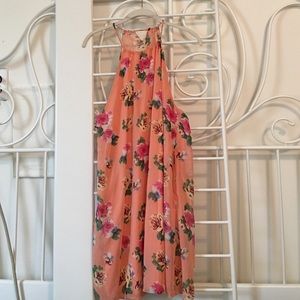 Honey Punch floral peach sheer back dress sz S