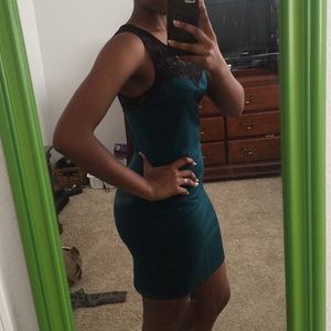 Lace top green bodycon dress