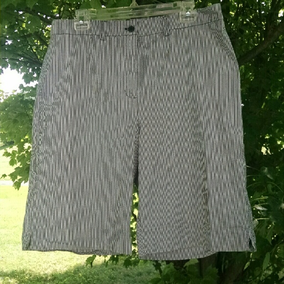 Anne Klein Railroad Striped Stretch Bermuda Shorts