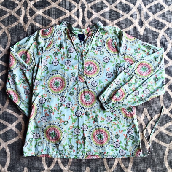 Gap mint coral floral button long sleeve blouse XS