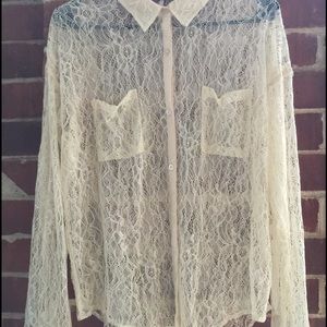 Lace button down