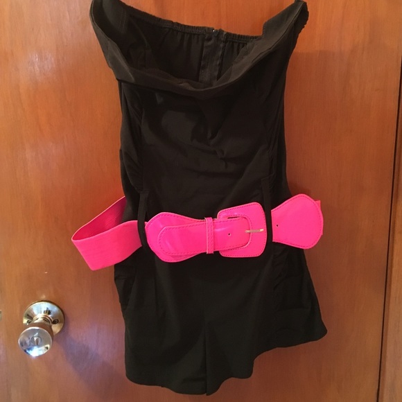 Black romper with pink belt
