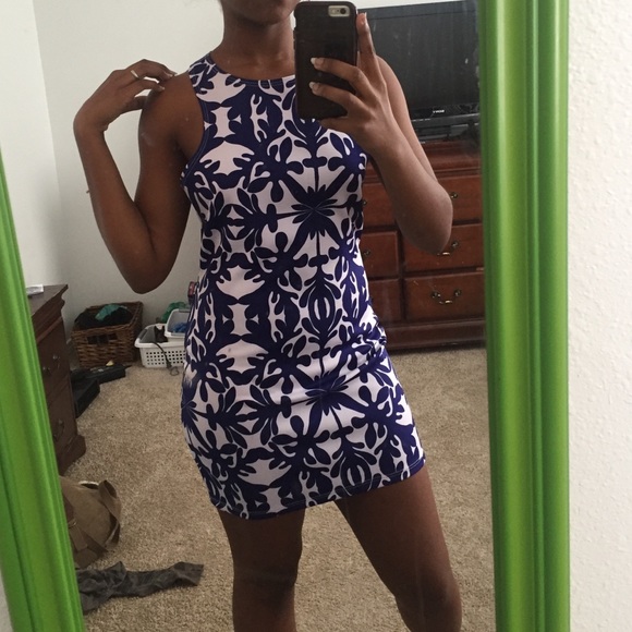 Blue and white mini dress