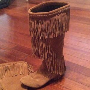 Sam Edelman Fringe Suede Boots Dark Tan. size 8